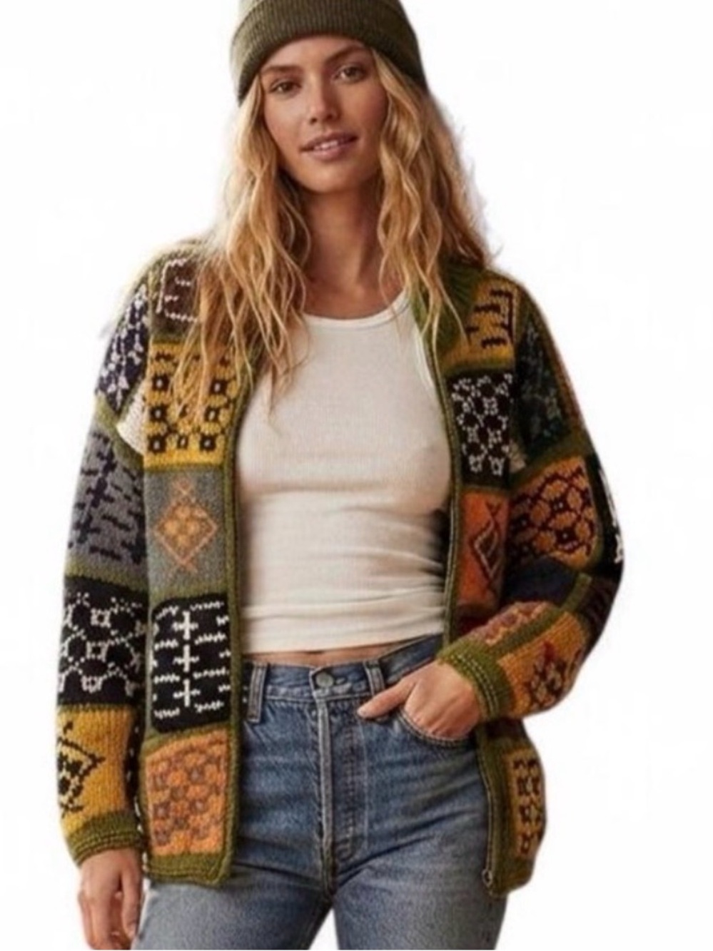 Vintage 100% wool Ecuadorian Knit Full-Zip Sweater